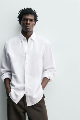 CAMISA REGULAR FIT  ALGOD?N - LINO / Blanco - Zara фото 6