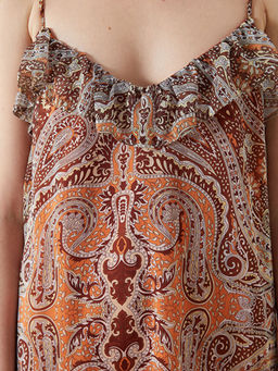 F?rf?rl? V Yaka Etnik Desenli Mini Elbise