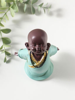 Фигурка полистоун «Маленький Будда в бирюзовом одеянии - счастье», 7×8.5×12.5 см