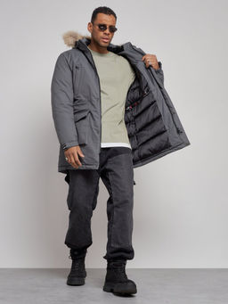 Парка мужская зимняя удлиненная с мехом темно-серого цвета 8318TC - Wonderrman фото 13
