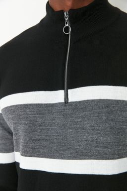 Trendyolmilla Man Siyah Slim Fit Dar Kesim Yar?m Bal?kc? Fermuarl? Renk Bloklu Kazak TMNAW20MG0022  фото 4