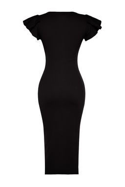 TRENDYOLMILLA Siyah Fitilli Kollar? Volanl? Bodycone/Vucuda Oturan Midi Esnek Orme Kalem Elbise TWOSS23EL01708  фото 8