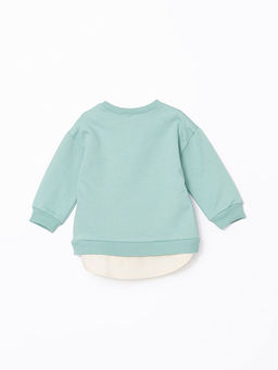 Bisiklet Yaka Bask?l? Erkek Bebek Sweatshirt