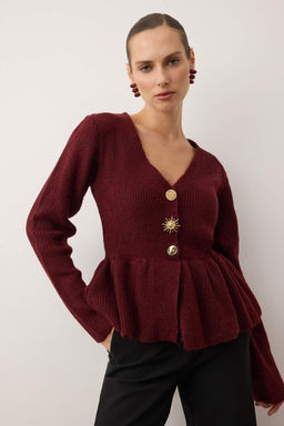 Bordo Yumusak Dokulu Dugme Detayl? Triko H?rka TWOAW26HI00221