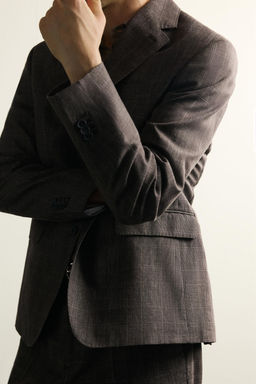 BLAZER TRAJE CUADROS LINO - LANA / Marr?n - Zara фото 6