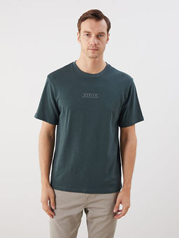 Bisiklet Yaka Bask?l? Penye Erkek Ti??rt