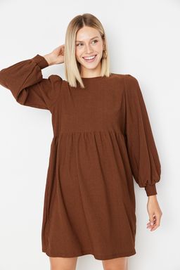 Kahverengi Volanl? Skater/Belden Ac?lan Burumcuk/Dokulu Mini Orme Elbise TWOAW23EL00371