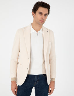 Ekru Slim Fit K_rlang__ Yaka Kadife Ceket