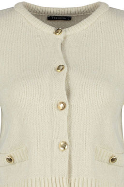 Ekru Crop Premium Iplik/Ozel Iplik Cep Detayl? Triko H?rka TWOAW24HI00051