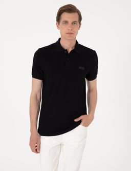 Siyah Slim Fit _rme Dokulu Polo Yaka Ti__rt