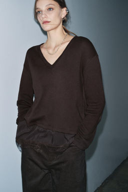 CONTRAST T-SHIRT WITH LACE - Zara фото 3