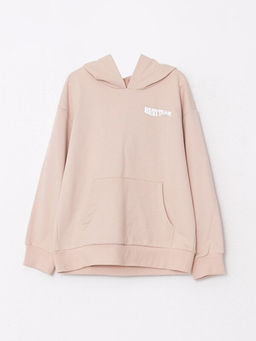 Kap??onlu Bask?l? Uzun Kollu K?z ?ocuk Sweatshirt