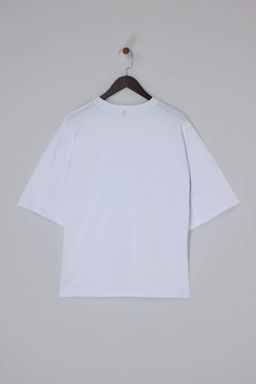 Beyaz Oversize/Genis Kesim Tavsan Nak?sl? %100 Pamuklu T-Shirt TMNSS23TS00243