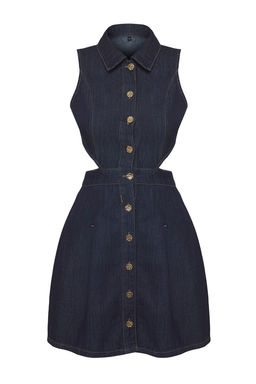 TRENDYOLMILLA Limited Edition Koyu Mavi Cut-Out Pencere Detayl? Gomlek Yaka Mini Denim Elbise TWOSS25EL00505  фото 3