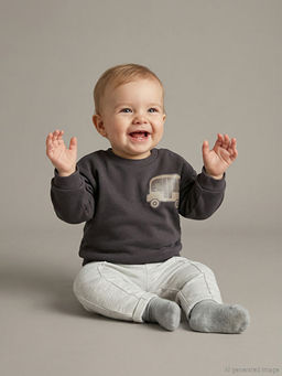 Bisiklet Yaka Erkek Bebek Sweatshirt ve E?ofman Alt 2li