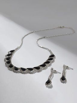 Набор 2 предмета: серьги, колье Листопад капли, цвет чёрно-белый в серебре, 45 см