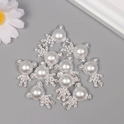 Декор для творчества пластик «Мишка со стразами», серебро, набор 10 шт., 2.5×2×1 см