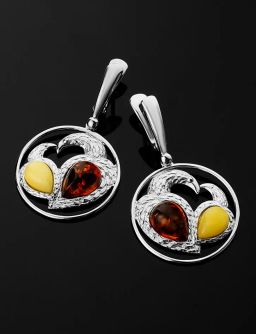 Эффектные серьги из серебра и янтаря двух цветов Лирика - Амберхолл фото 3