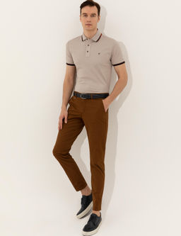 Bej Polo Yaka Slim Fit T-Shirt