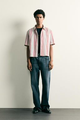 CAMISA BOXY FIT RAYAS / Rosa