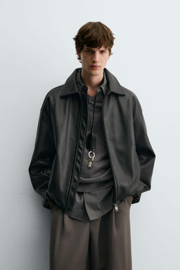 LEATHER EFFECT BOMBER JACKET