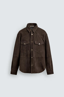 SOBRECAMISA REGULAR FIT PIEL ANTE / Marr?n oscuro - Zara фото 7