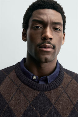 WOOL BLEND ARGYLE JACQUARD JUMPER