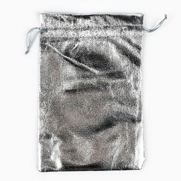 Цена за 10 шт. Мешочек подарочный парча «Новогодние игрушки», серебро, 16×24 см