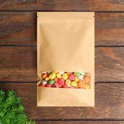 Цена за 50 шт. Пакет Zip - lock Крафт с прямоугольным окном, плоский, 16×26 см