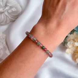 Браслет из зеленого Авантюрина и Клубничного кварца 17,5 см +