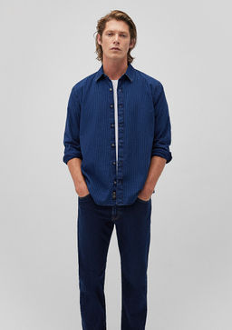 Cizgili Denim Gomlek