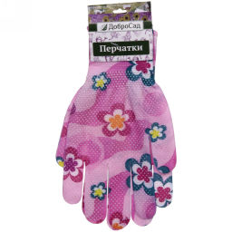 Цена за 12 шт. Перчатки нейлоновые "Лайт-Цветение" с ПВХ точкой 8 р-р ДоброСад