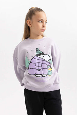 Мягкий толстый свитшот Snoopy с круглым вырезом для девочек - Defacto фото 4