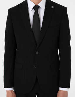 Siyah Slim Fit _izgili Tak_m Elbise
