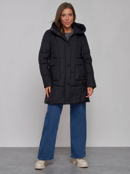 Зимняя женская куртка молодежная с капюшоном черного цвета 586821Ch - RoccaManer фото 2