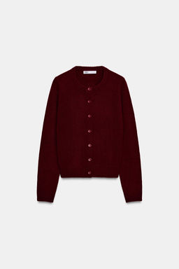 100% WOOL PLAIN KNIT CARDIGAN