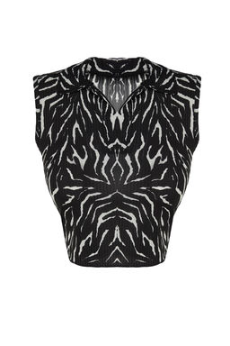 Trendyolmilla Siyah Fitted/Vucuda Oturan Polo Yaka Crop Esnek Orme Bluz TWOSS22BZ0335 фото 54