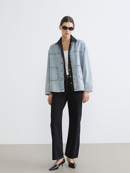 G?mlek Yaka Oversize Kad?n Jean Ceket