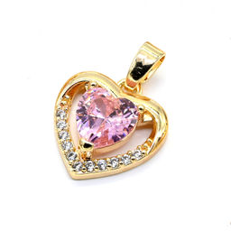 Подвеска Сердечко 13*14мм с цирконом цв.розовый, золотистая Радуга камня