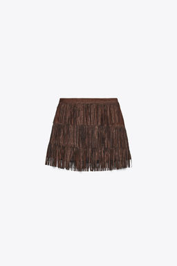 SHIMMERING FAUX SUEDE FRINGED SKIRT