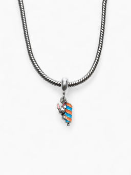 Цена за 5 шт. Шарм подвеска «Заяц» с мороженым, сине-оранжевый в серебре