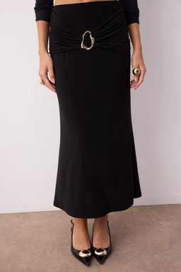 Siyah Aksesuar Detayl? A-line/Can Ac?lan Esnek Orme Midi Etek TWOAW26ET00020 - Trendyolmilla фото 3