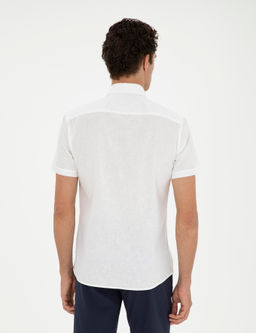 Beyaz Slim Fit Keten Kar___ml_ K_sakol G_mlek