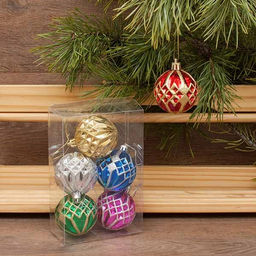 Набор шаров D=6см, 6шт. (6ADC6-A46/6H) "Ромб" ассорти, в пвх упаковке