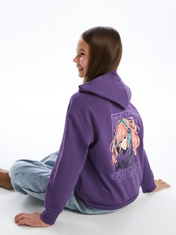 Kap??onlu Bask?l? Uzun Kollu K?z ?ocuk Sweatshirt - Waikiki фото 4