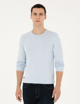 A__k Mavi Slim Fit Bisiklet Yaka Basic Triko Kazak