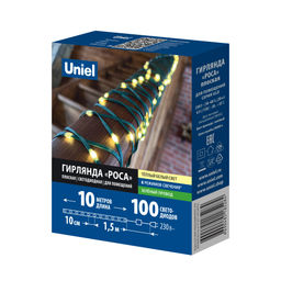 ULD-S1000-100/DGA WARM WHITE IP20 DEW BAND Гирлянда светодиодная "Полоса", 10м. 100 светодиодов. Теплый белый свет. Провод зеленый. ТМ Uniel