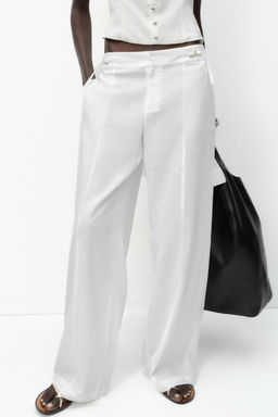 LINEN BLEND WIDE-LEG TROUSERS WITH BUCKLES - Zara фото 2
