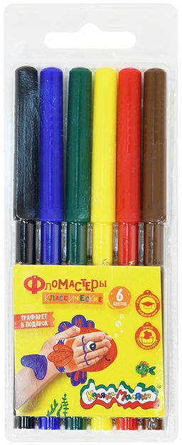 Цена за 2 шт. Фломастеры Каляка-Маляка классические 6 цв. круглый корпус, легкосмываемые, блистер