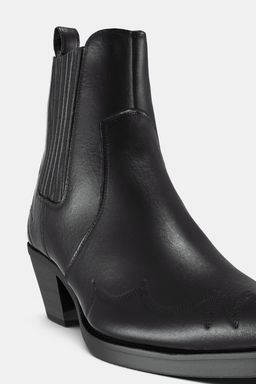 LEATHER COWBOY ANKLE BOOTS WITH TOPSTITCHING - Zara фото 8